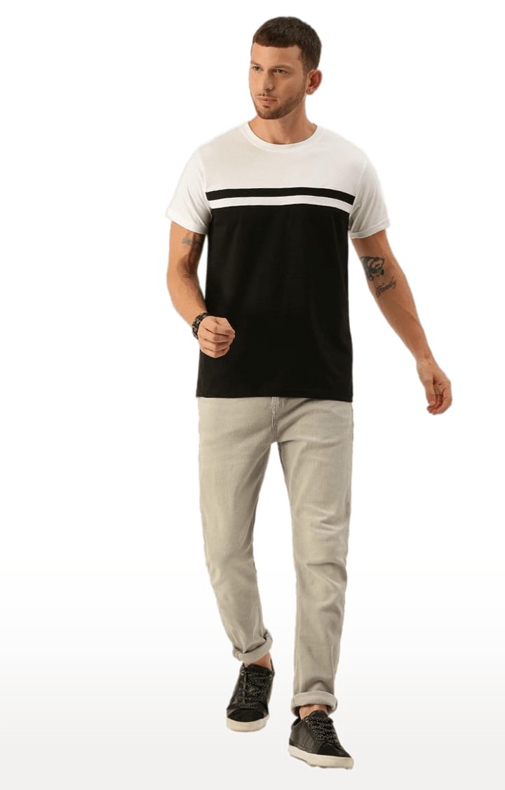 Men's White Colourblock Regular T-Shirts