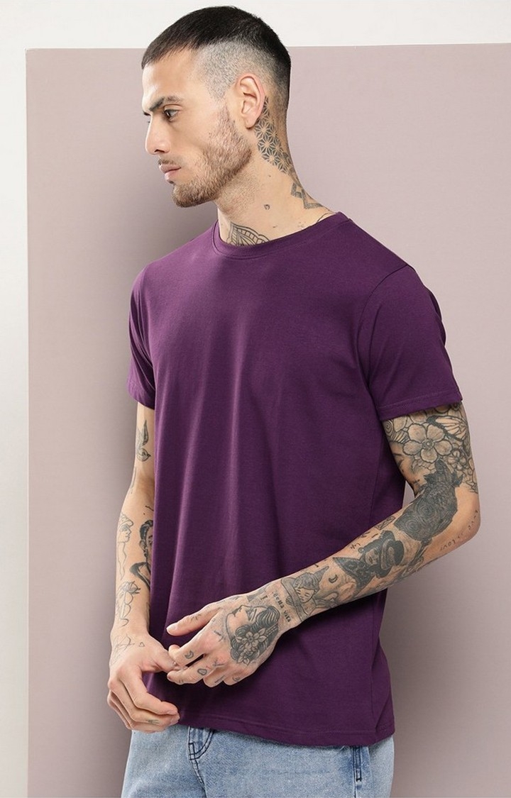 Men's  Purple Plain T-Shirt