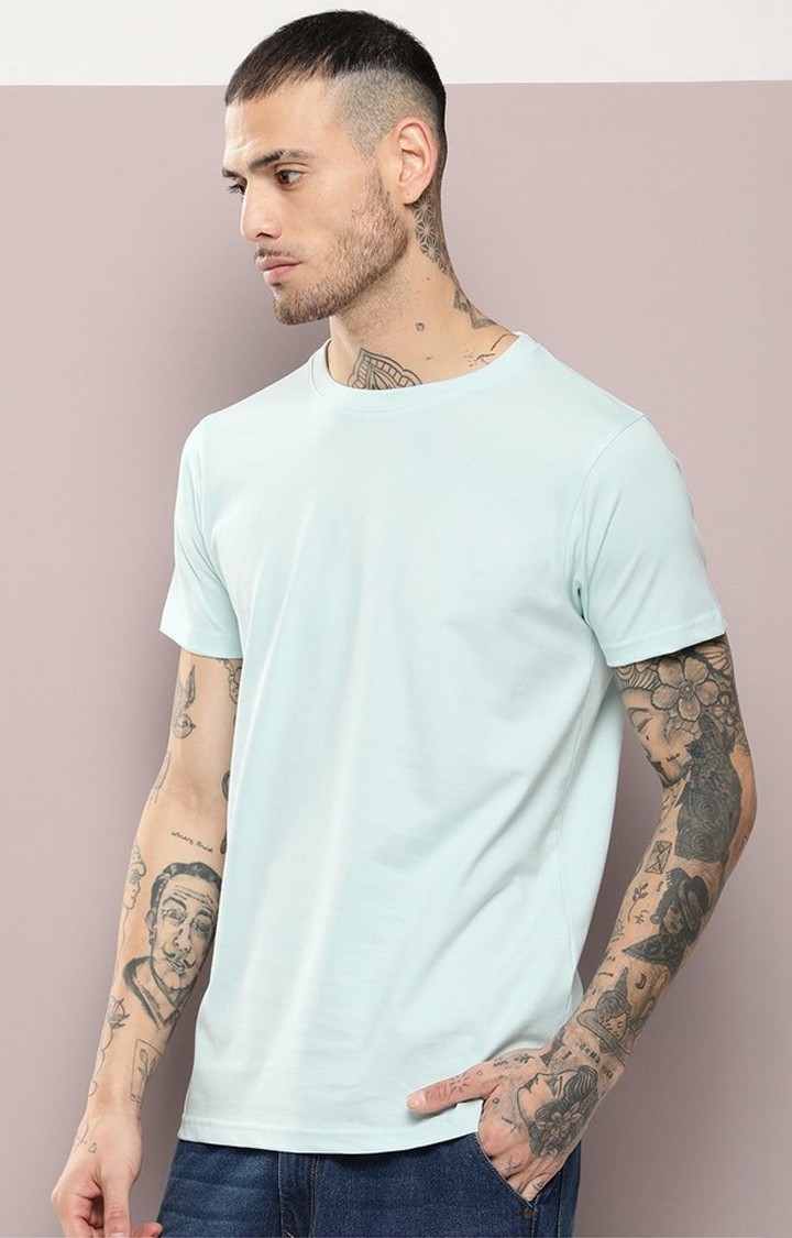 Men's  Pastel Blue Plain T-Shirt