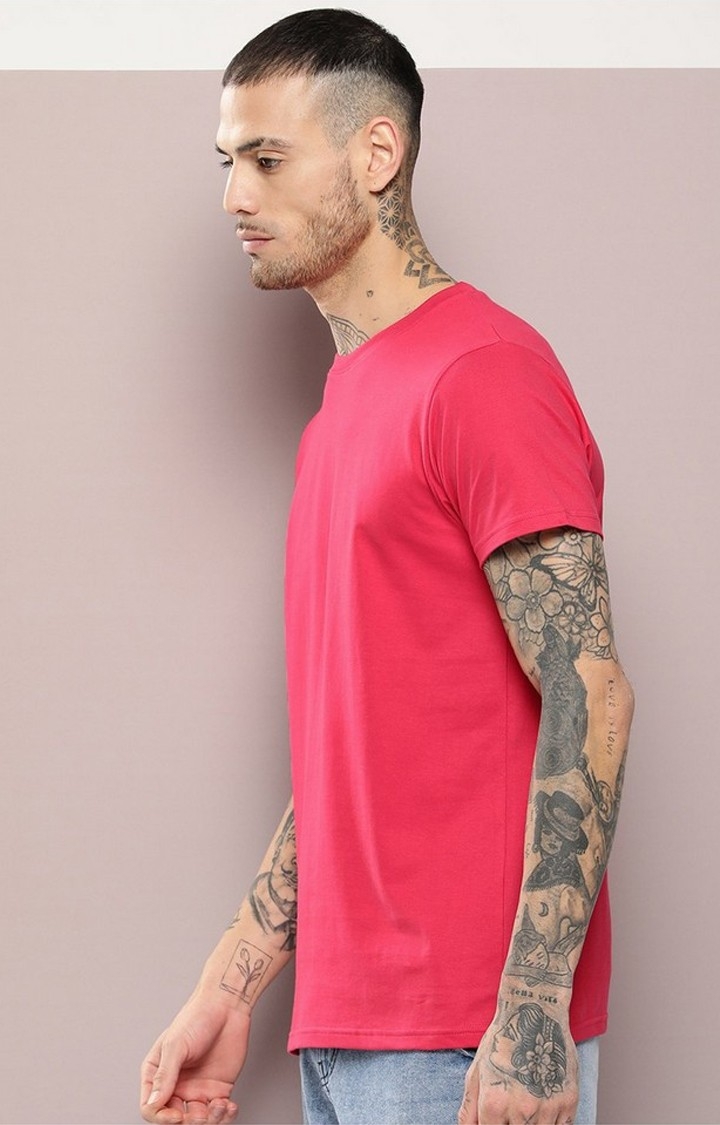 Men's  Dark Pink Plain T-Shirt