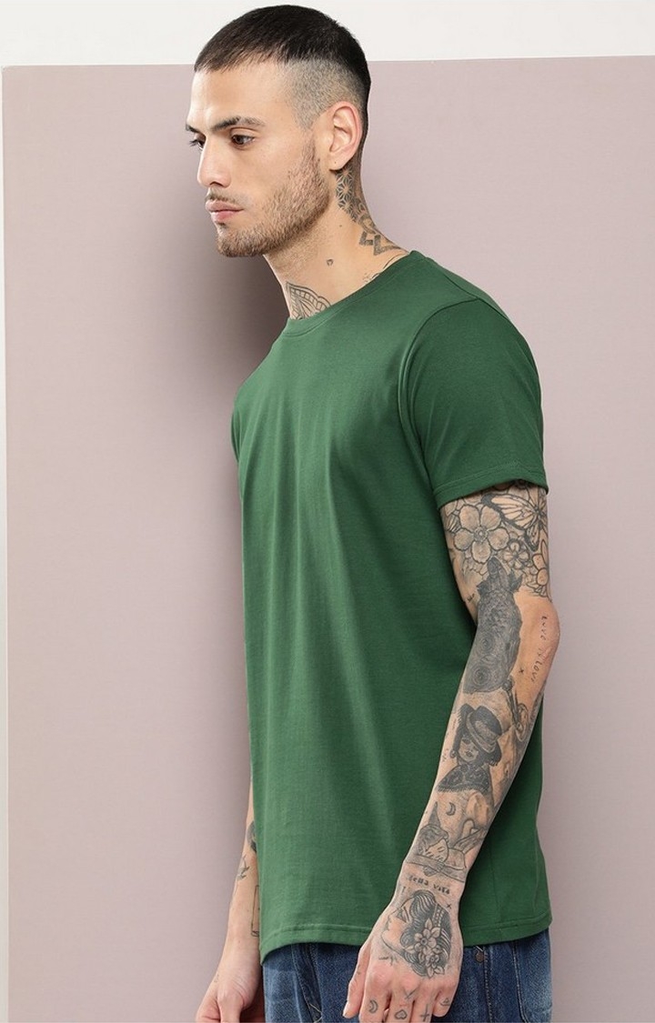 Men's  Dark Green Plain T-Shirt