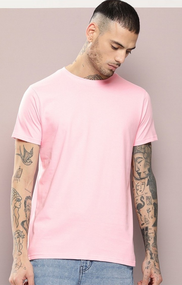 Men's  Pink Plain T-Shirt