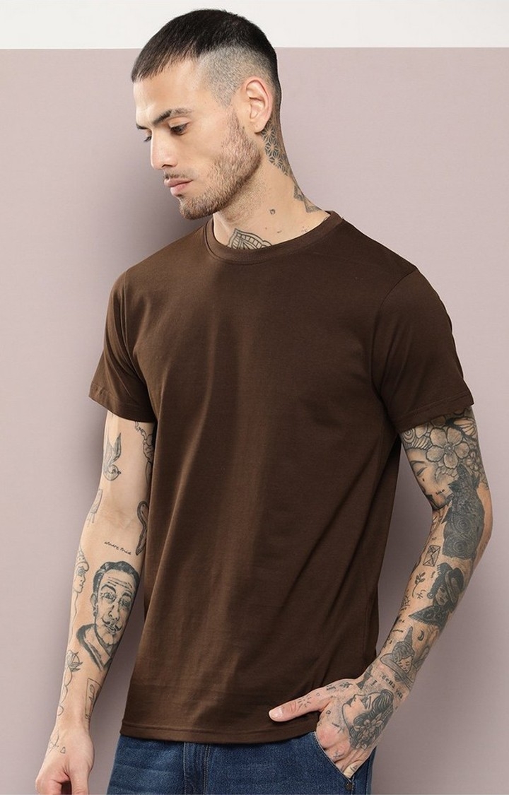 Dillinger Men's Brown Plain T-Shirt