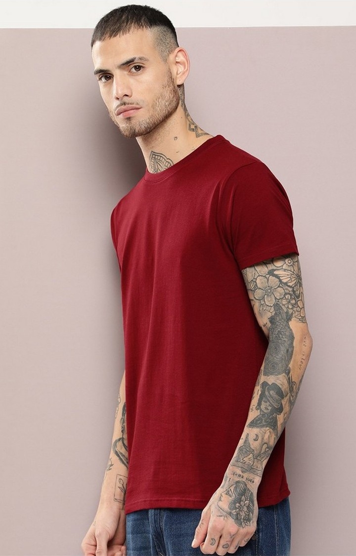 Men's  MAROON Plain T-Shirt