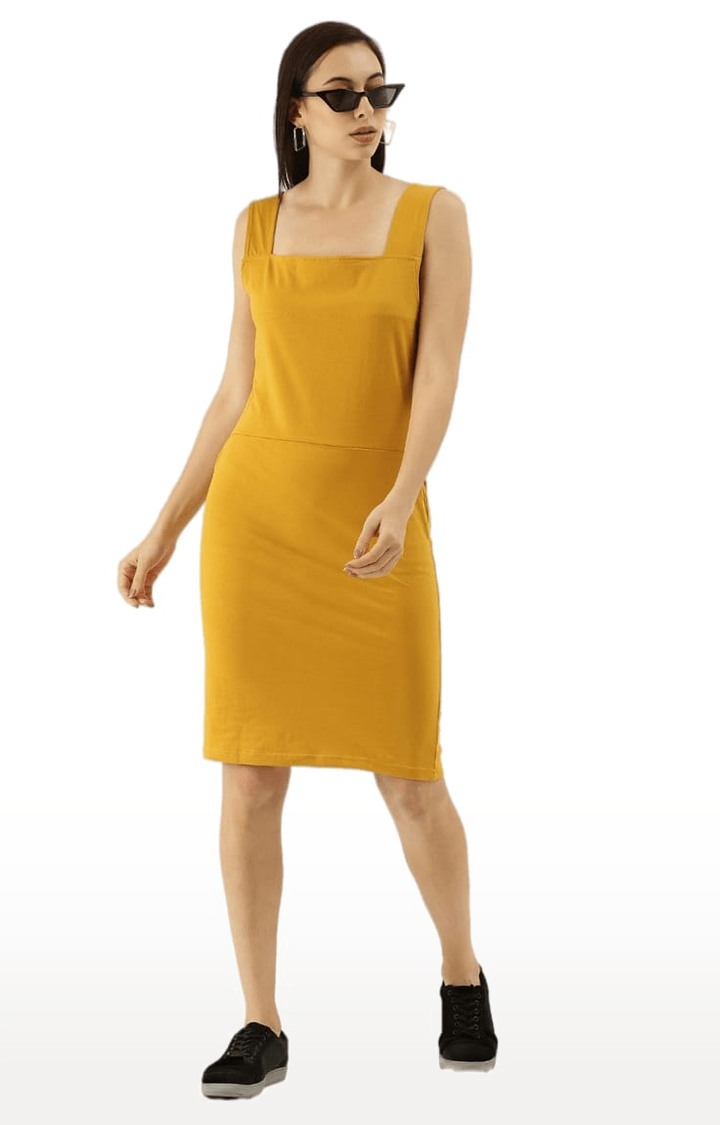 Women's Yellow Solid Sheath Dress