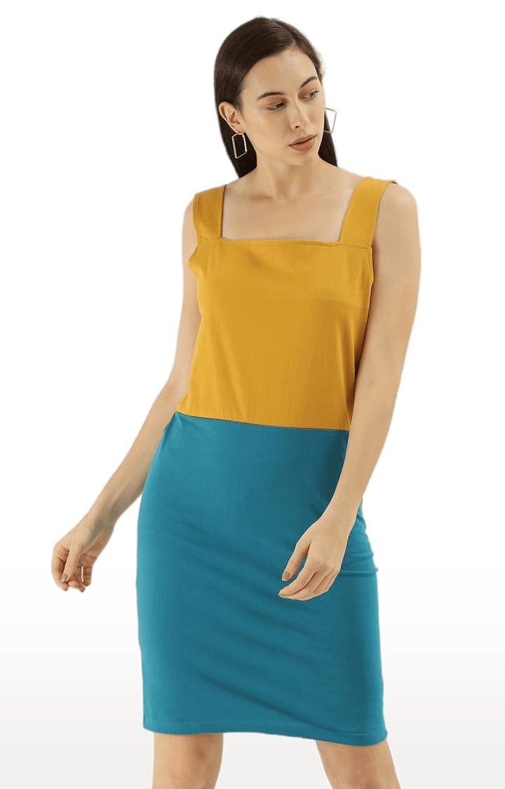 Women's Yellow Solid Sheath Dress