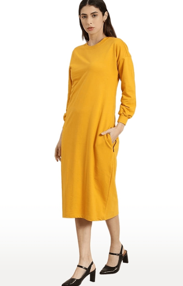 Dillinger | Women's Yellow Solid Sheath Dress 2