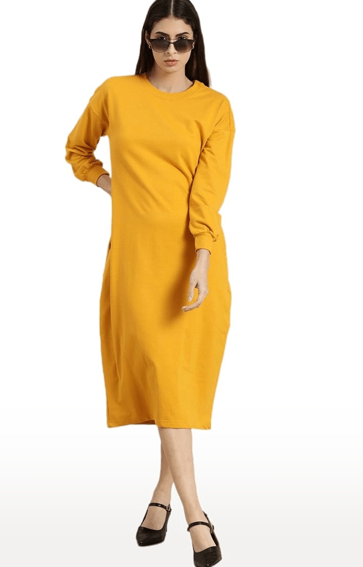 Dillinger | Women's Yellow Solid Sheath Dress 1