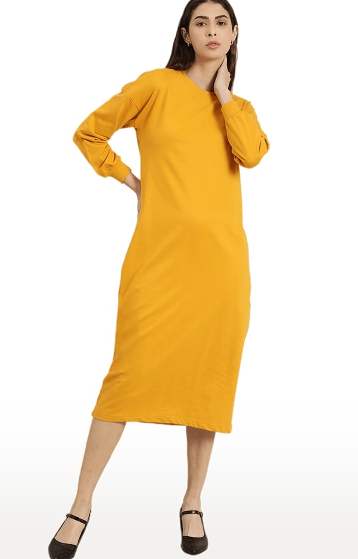 Dillinger | Women's Yellow Solid Sheath Dress 0