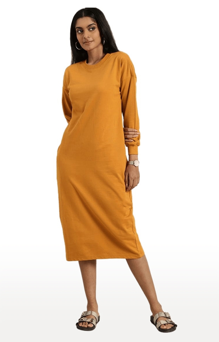 Women's Orange Solid Sheath Dress