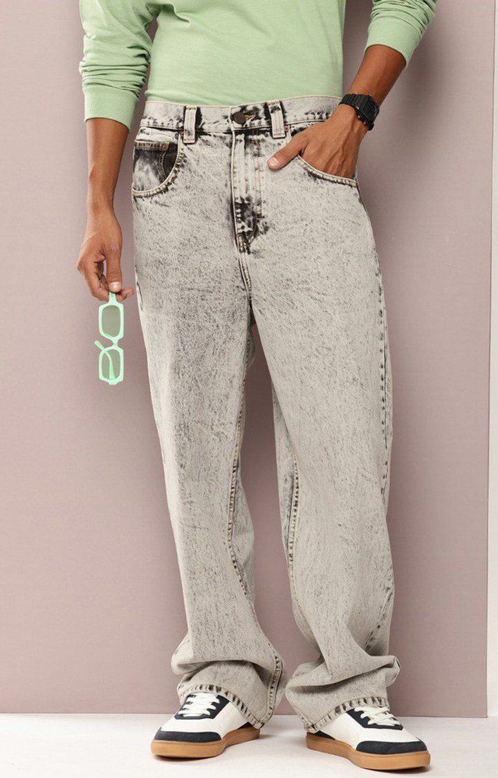 Men's Grey Denim Baggy Fit Jeans