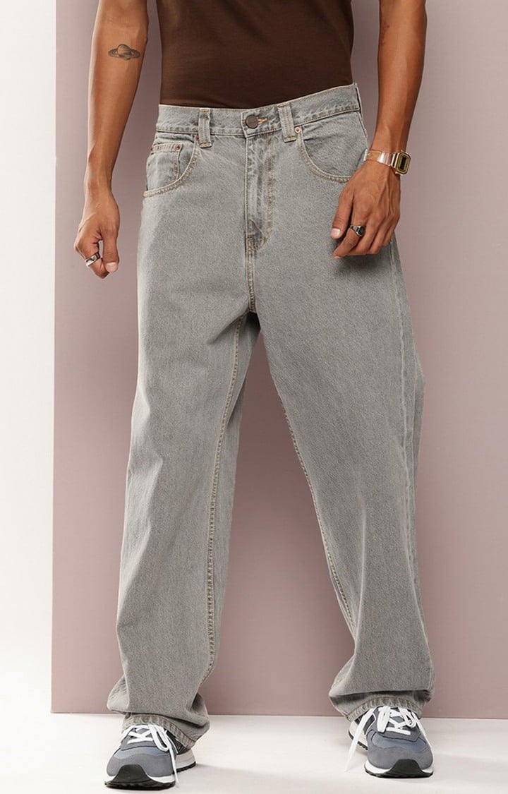 Men's Grey Denim Baggy Fit Jeans