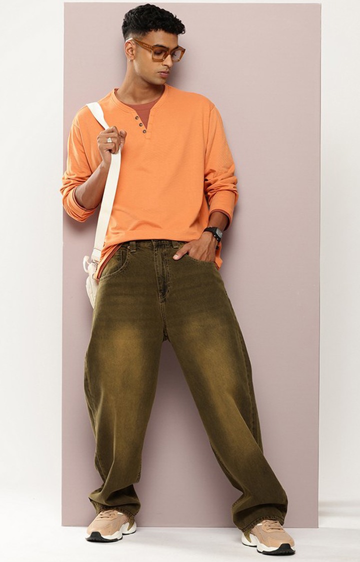 Men's Mustard Denim Baggy Fit Jeans