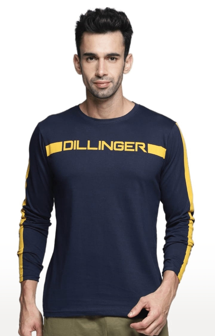 Dillinger | Men's Navy Blue Cotton Typographic Printed Regular T-Shirt 0