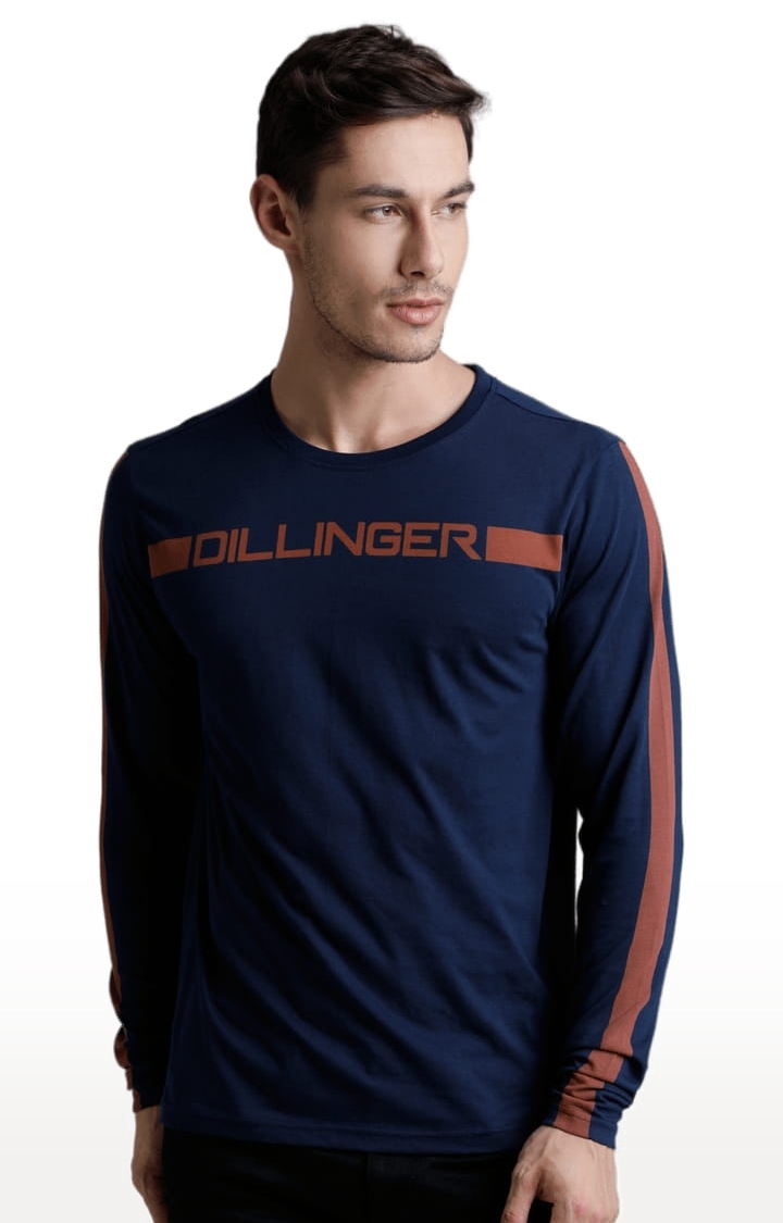 Dillinger | Men's Navy Blue Cotton Typographic Printed Regular T-Shirt 0