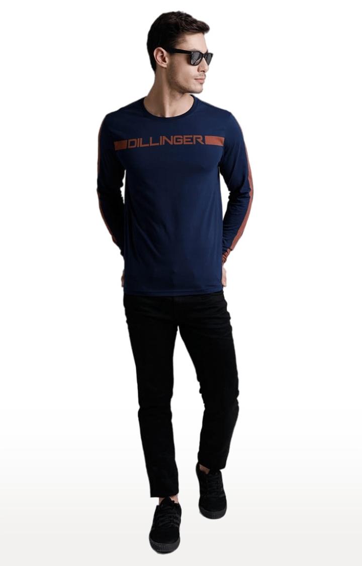 Dillinger | Men's Navy Blue Cotton Typographic Printed Regular T-Shirt 1