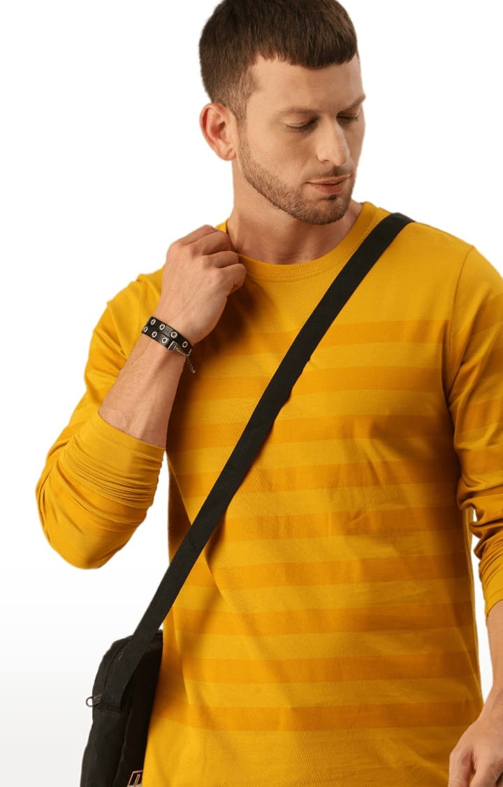 Men's Yellow Striped Regular T-Shirts