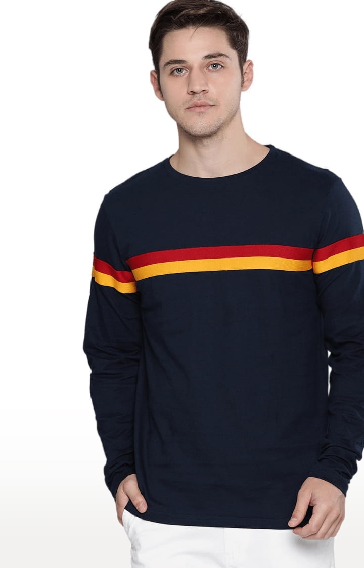 Dillinger | Men's Blue Cotton Striped Regular T-Shirt 0