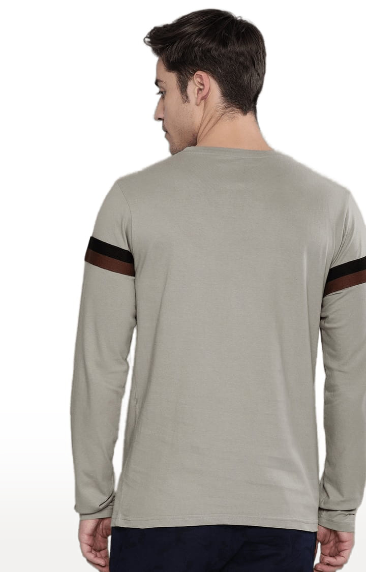 Men's Grey Cotton Striped Regular T-Shirt