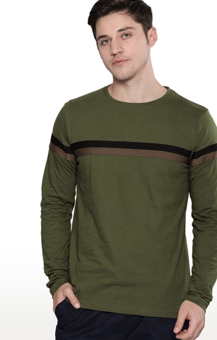 Dillinger | Men's Green Cotton Striped Regular T-Shirt