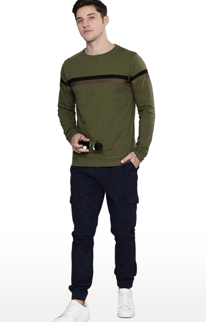 Dillinger | Men's Green Cotton Striped Regular T-Shirt 1