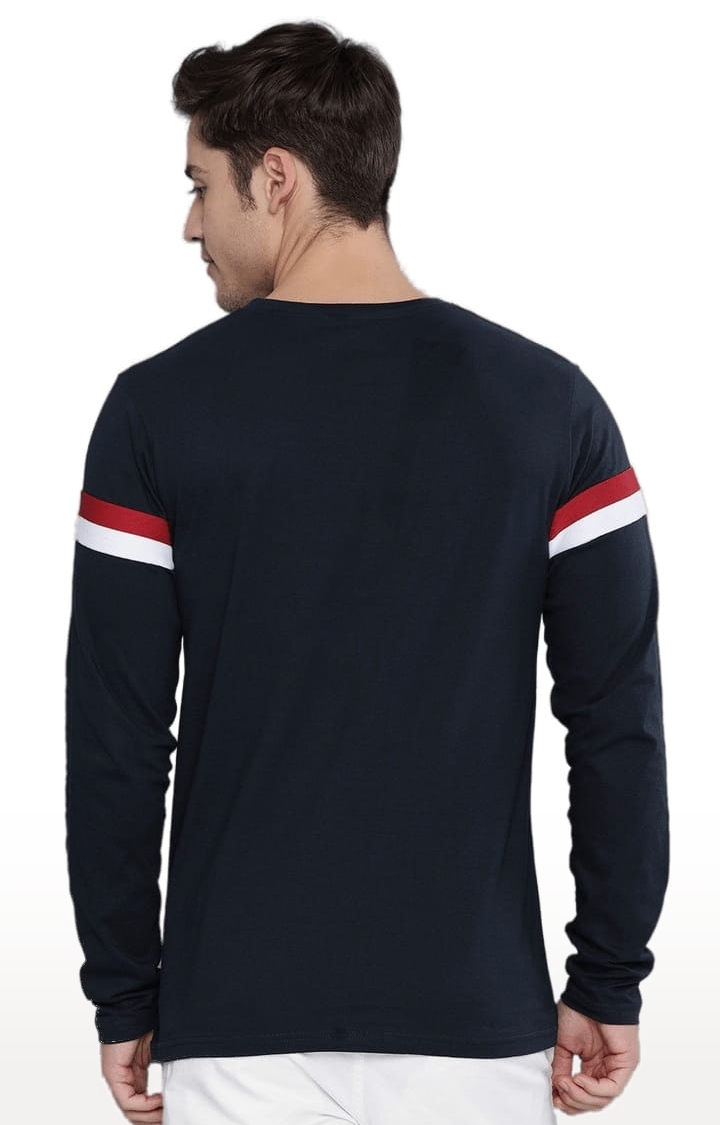 Men's Blue Cotton Striped Regular T-Shirt