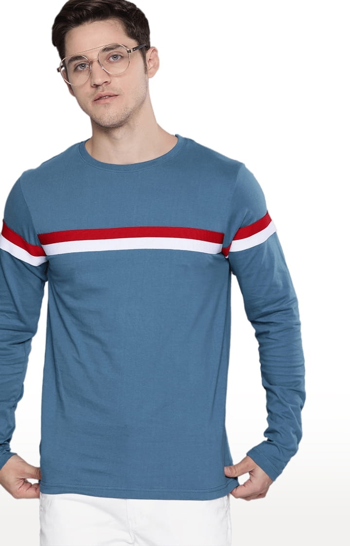 Dillinger | Men's Blue Cotton Striped Regular T-Shirt