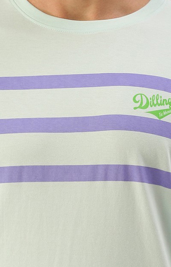 Men's Sky Blue Cotton Striped Regular T-Shirt