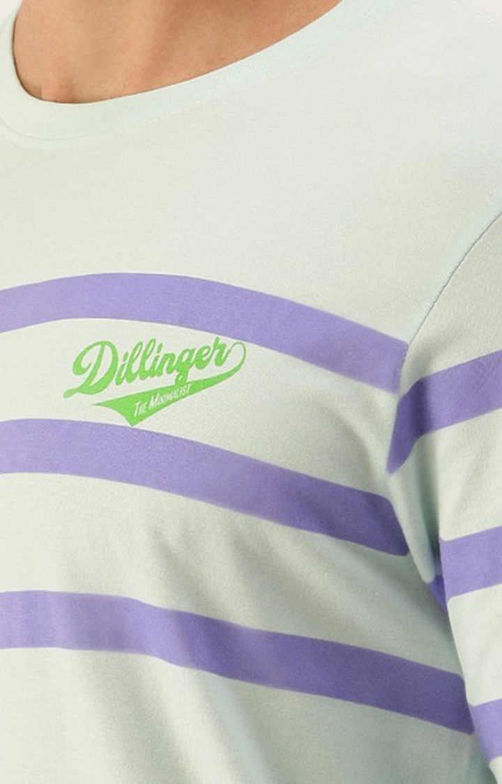Men's Sky Blue Cotton Striped Regular T-Shirt