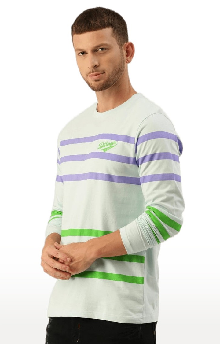 Men's Sky Blue Cotton Striped Regular T-Shirt