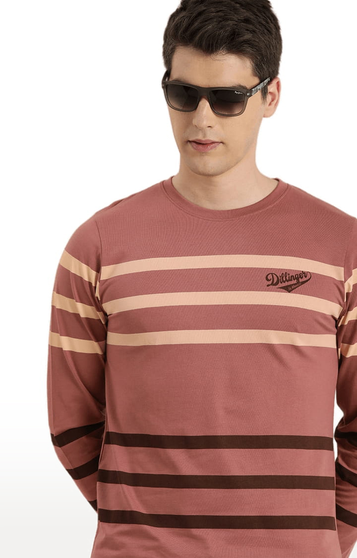 Men's Pink Striped Regular T-Shirts