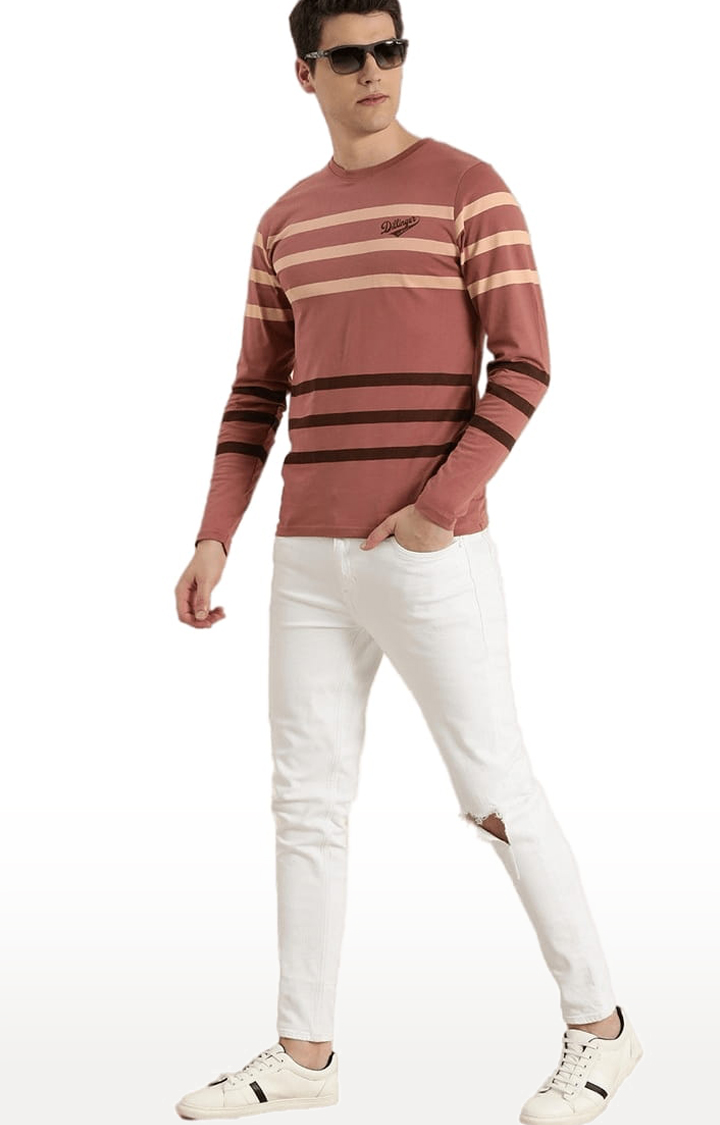 Men's Pink Striped Regular T-Shirts
