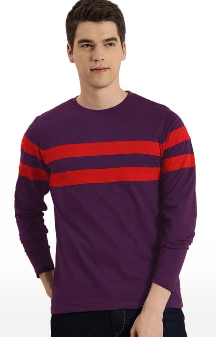 Men's Purple Striped Regular T-Shirts