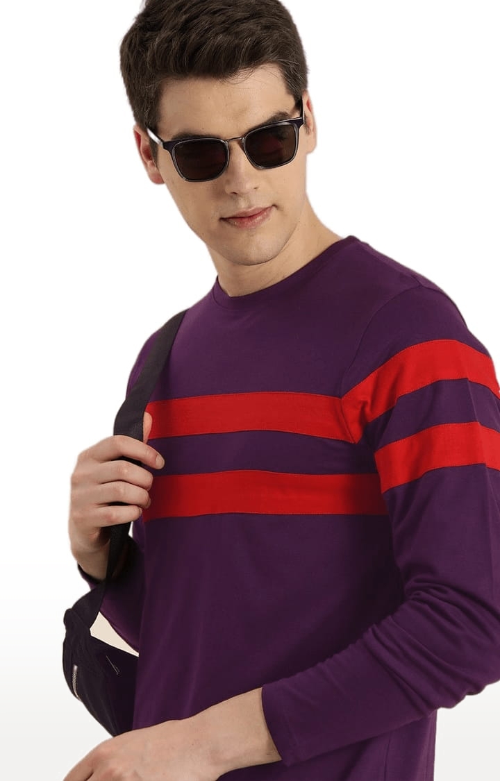 Men's Purple Striped Regular T-Shirts