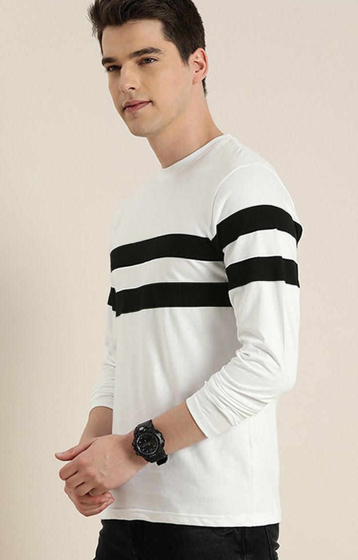 Men's White Striped Regular T-Shirts