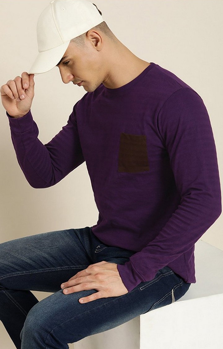 Men's Grape Royal  Striped Regular T-Shirt