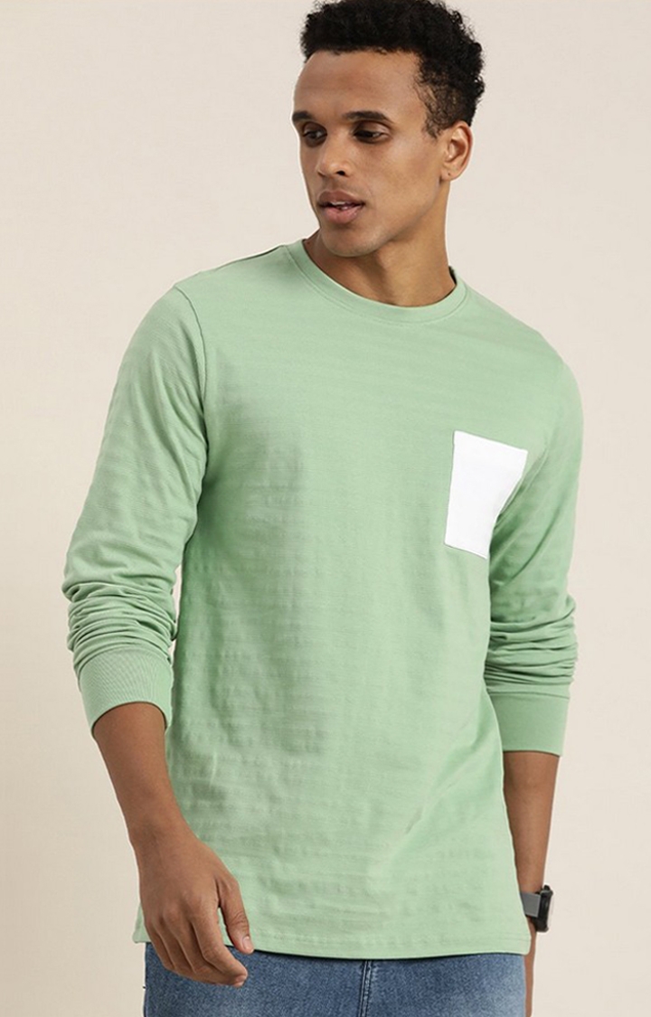 Men's Pista Green Solid Regular T-Shirt
