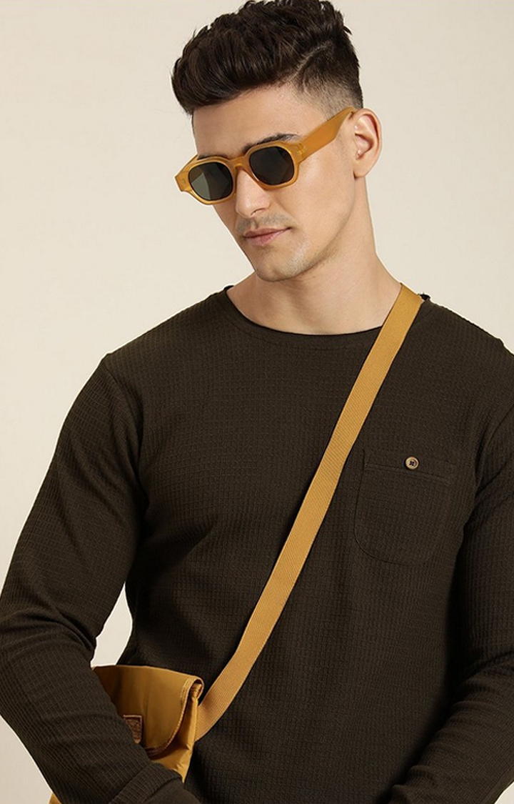 Dillinger | Men's Chocolate Brown  Solid Regular T-Shirts