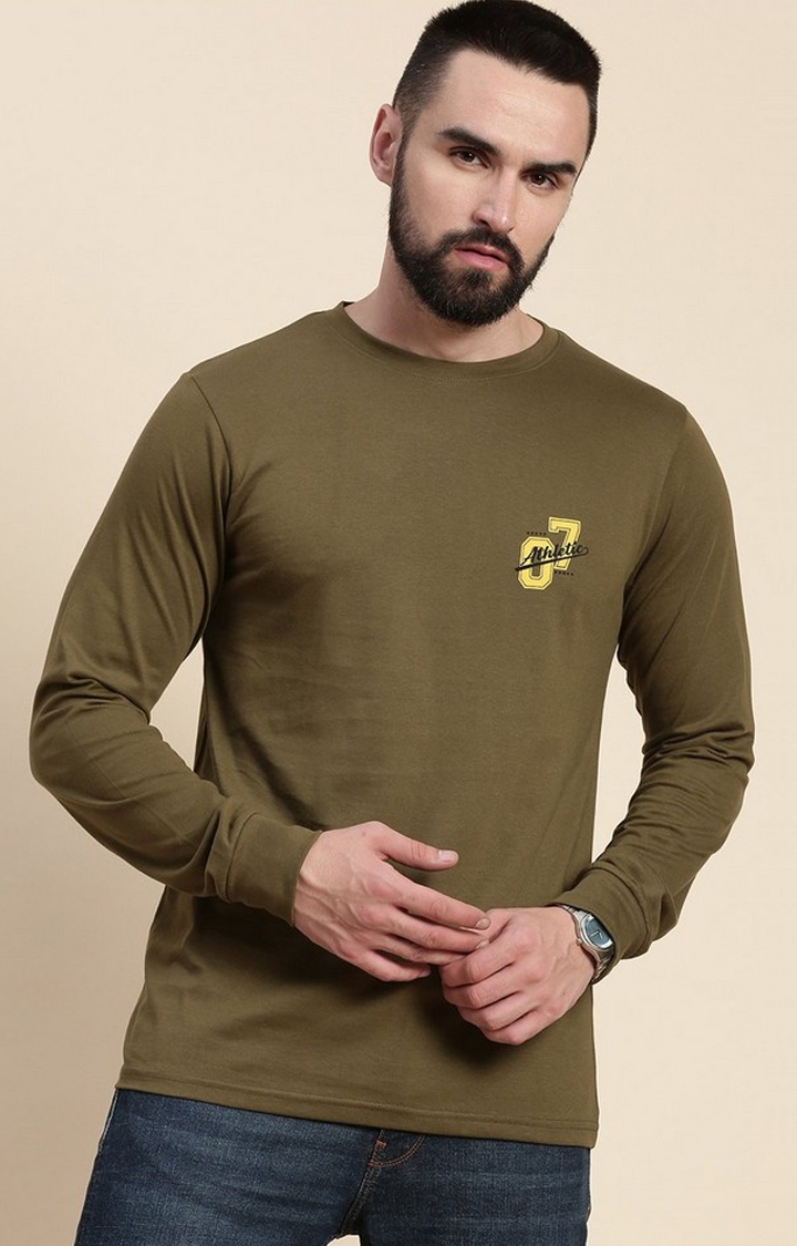 Men's Olive Graphics Regular T-Shirts