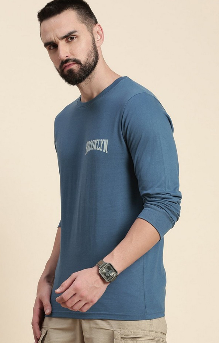Men's Teal Graphics Regular T-Shirts