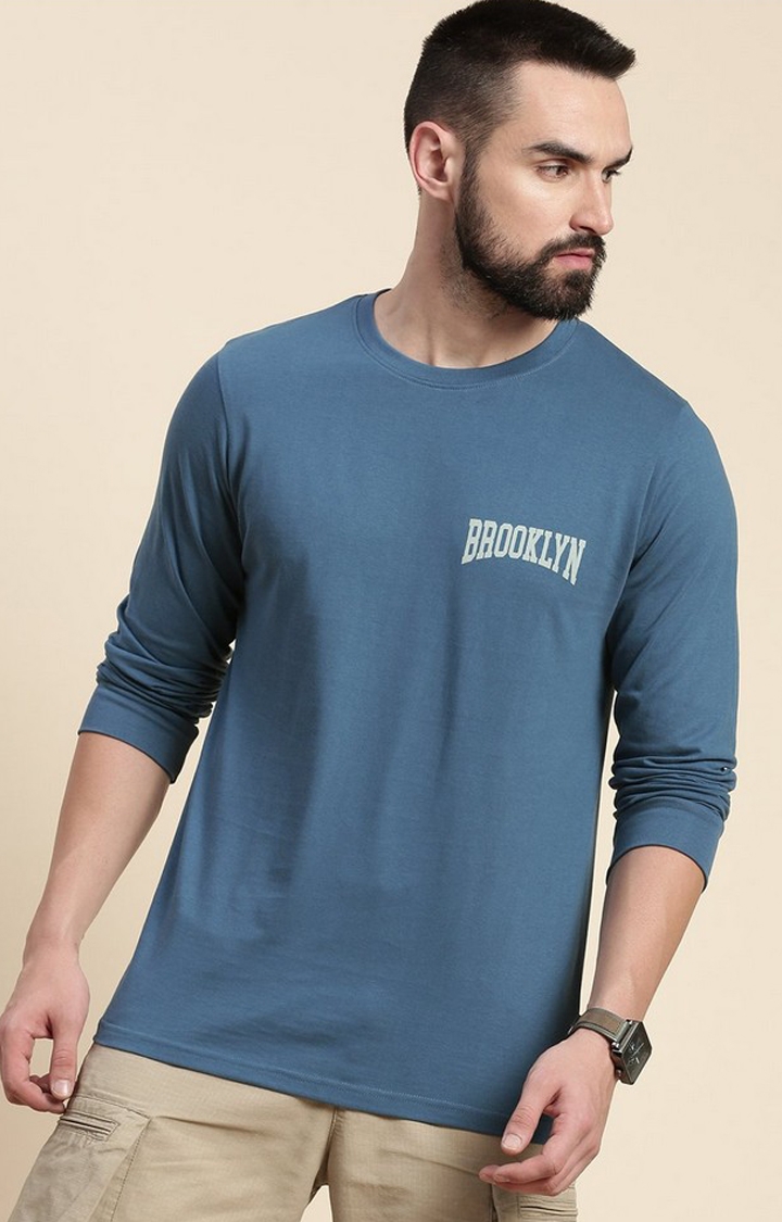 Men's Teal Graphics Regular T-Shirts