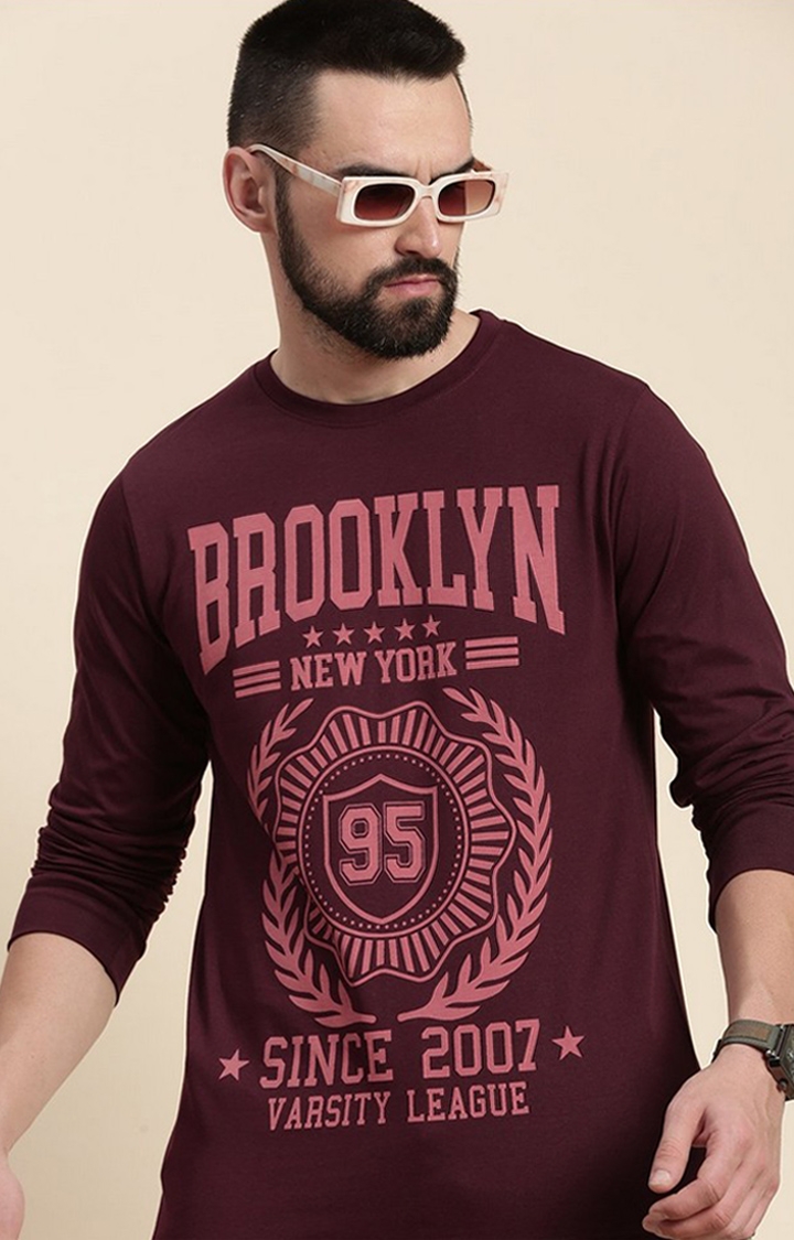Men's Maroon Graphics Regular T-Shirts