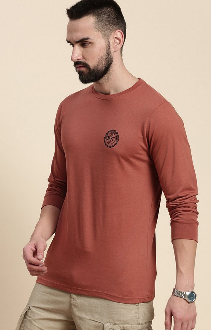 Men's Brown Graphics Regular T-Shirts