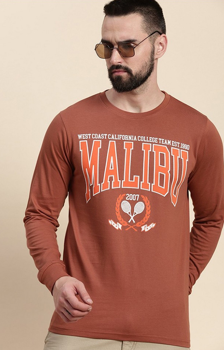 Men's Brown Graphics Regular T-Shirts