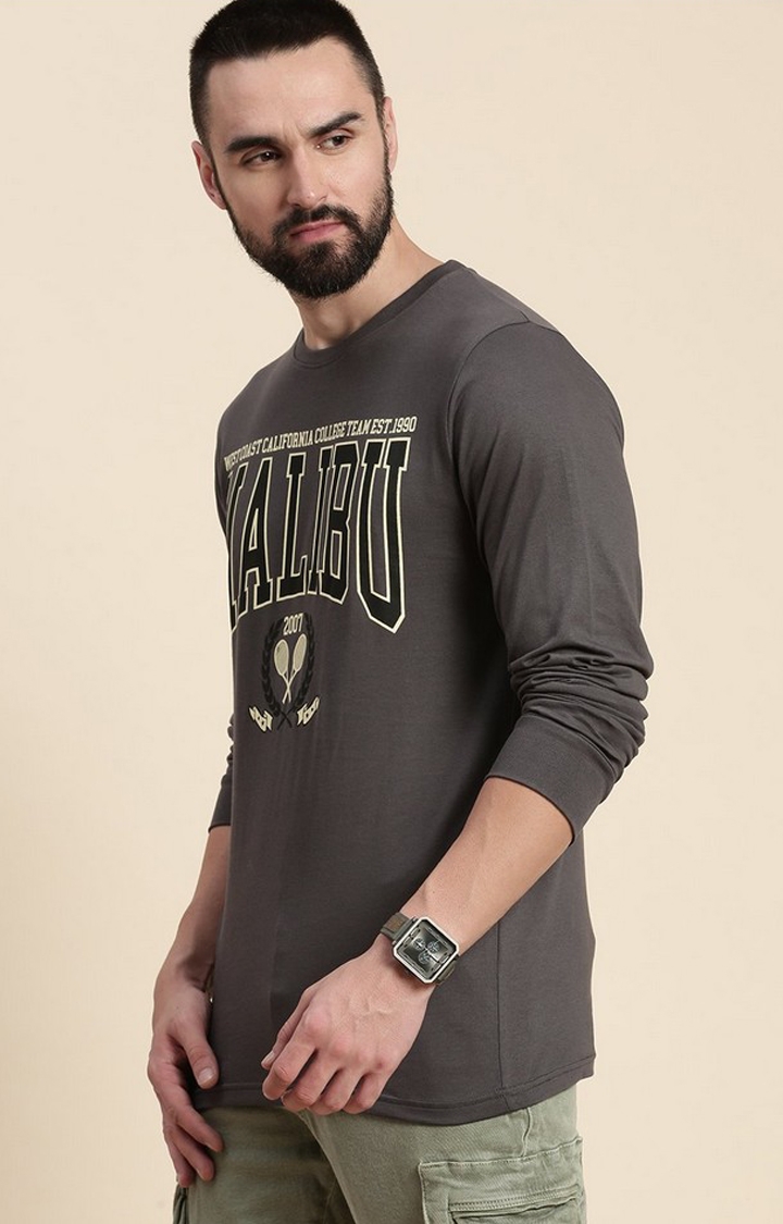 Men's Grey Graphics Regular T-Shirts