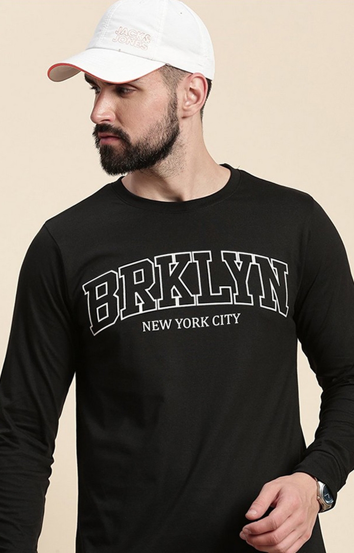 Men's Black Typographic Regular T-Shirts