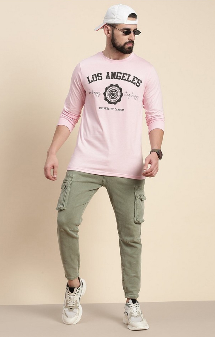 Men's Pink Graphics Regular T-Shirts