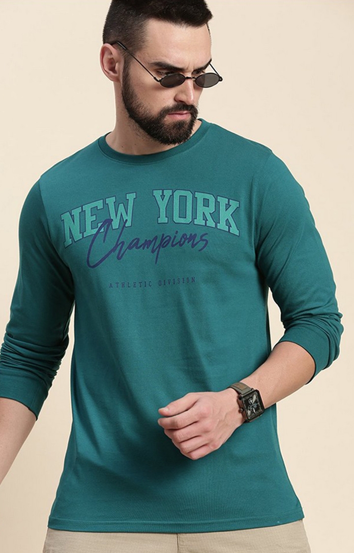 Dillinger | Men's Green Typographic Regular T-Shirts