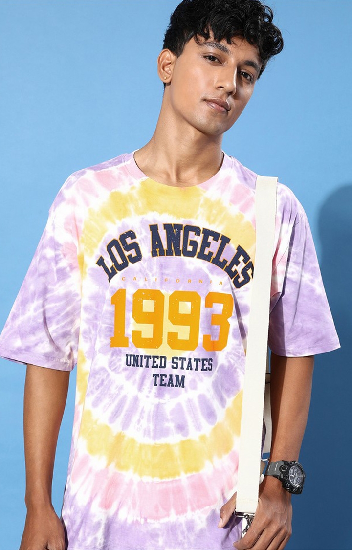 Dillinger | Men's Multicolour Cotton Tie Dye Printed Oversized T-Shirt