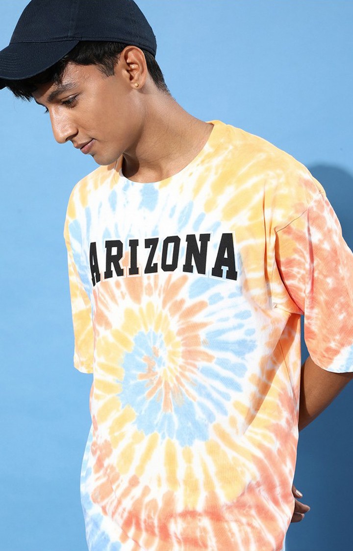 Men's Multicolour Cotton Tie Dye Printed Oversized T-Shirt